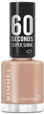 Rimmel 60 Seconds Super Shine Nail Polish, 110 Peach Nougat, Quick-Dry Nail Polish, Ultra-Shiny Finish, Easy to Apply, Vibrant Colour, Long-Wearing, Clean and Improved Formula, Vegan, 8ml