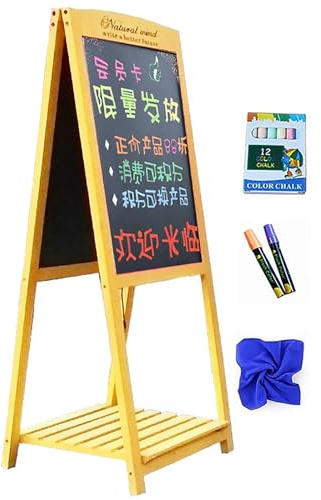 TRUNXUCL Pinnwand, Kreidetafel für den Außenbereich, Kreidetafelschild, Menütafel, Doppelseitige Tafel mit Ständer(Yellow,117x43cm/46x17in)