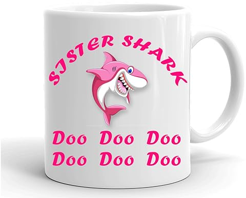 GrassVillage Sister Shark Do Do Do Mug – 11oz Funny Birthday Gift Cup for Sister, Family – Coffee Tea Cup
