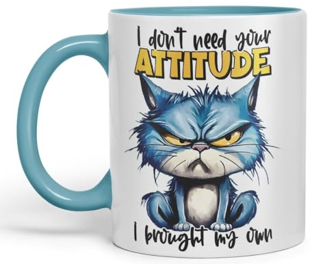 Vixar I Don’t Need Your Attitude – I Brought My Own Coloured Ceramic Mug Cup 11oz Funny Sarcastic Gift (Turquoise)