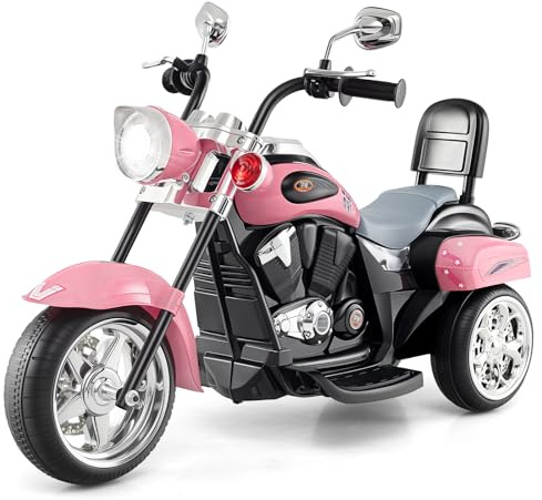 GOPLUS 6V Elektromotorrad für Kinder, Dreirad Kindermotorrad mit Vor-und Rückwärtsschalter, Elektrisches Motorrad, Mortorcycle, Elektrofahrzeug für Kinder ab 3 Jahre (Hellrosa)