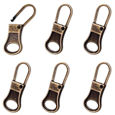 6pcs Tirettes de Fermeture Éclair Détachables de Rechange, en Alliage Zinc pour Vestes Pantalons Manteaux Chaussures Valises Sacs à Dos et Bagages (Bronze)