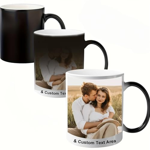 Personalized Color Changing Mug with Photo & Text, Heat Activated Magic Mug, Custom Picture Reveal Coffee Cup, Romantic Couple Photo Gift for Valentine’s Day, Anniversary, Birthday, Christmas – 11 oz
