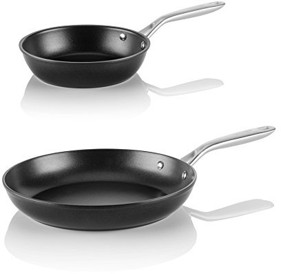 TECHEF - Onyx Collection Antihaft-Bratpfannen-Set, PFOA-frei, spülmaschinenfest, kühlbleibender Edelstahlgriff, induktionsfertig, hergestellt in Korea (20,3 cm und 25,4 cm)