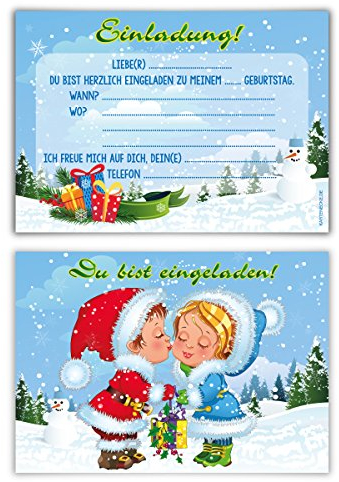 Einladungskarten Kindergeburtstag Jungen Mädchen 8 Stück Karten - Weihnachten