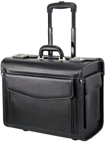 Bowatex Pilotenkoffer Trolley Aktenkoffer Rindspalt-Leder Schwarz 46 cm