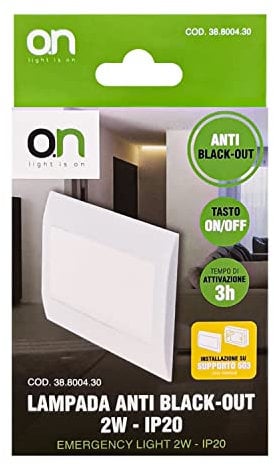 O.N Lampada a LED anti black-out, faretto 2W 160 lumen, luce fredda 6500K, lampada da incasso, installazione su supporto 503, luce d'emergenza 12 LED, IP20
