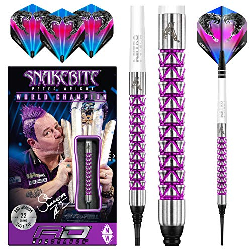 RED DRAGON Peter Wright Snakebite Vyper 20g Fassgewicht, 22g Gesamtgewicht Softip Tungsten Darts mit Flights und Schäfte