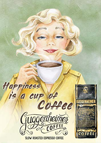 Vintage Kaffee Poster - Happiness is a cup of coffee - Bild Kunstdruck 50 x 70 cm - Café Bar Pub Einrichtung