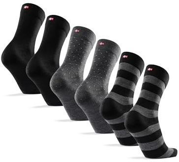 DANISH ENDURANCE Chaussettes en Laine Mérinos, Respirantes & Anti Odeurs, Chaudes, Homme Femme, 3 Paires, Noir Multicolor (1x Noir, 1x Gris à Pois, 1x Gris à Rayures), 39-42