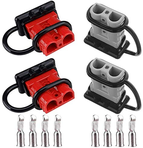 GTIWUNG Batterieanschluss 50A Stecker, 50A 600V Anhängerkupplung für Seilwinde, Quick Connect Batterie Akku Steckverbinder Schnellanschluss Stecker mit Staubschutzkappen für Wohnmobil, Rot & Grau
