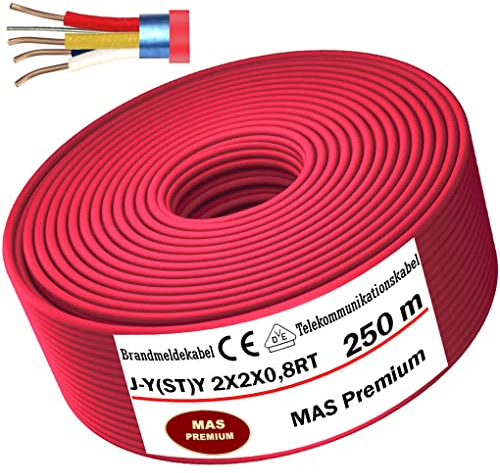 MAS Premium Von 5 bis 250m Brandmeldekabel Telekommunikationskabel J-Y(ST) Y 2X2X0,8 RT Fernmeldekabel Fernmeldeleitung Brandmeldeleitung (250m)
