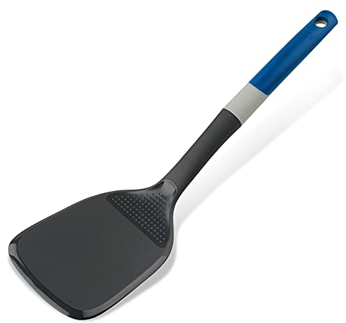 Tasty Cooking Spatula with Grater, Cooking Turner with Non-Stick Heat Resistant Nylon Head, Non-Stick Kitchen Turner, Non-Scratch Kitchen Utensil, Dimensions: 34x9.5cm, Colour: Dark Blue & Grey
