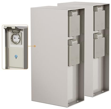 ledscom.de 2 enchufes de jardín Pilar POMI para Exteriores, IP44, Smart Home, WLAN, Alexa, 3 vías, Acero Inoxidable, Acero Inoxidable, Cuadrado, 23 cm