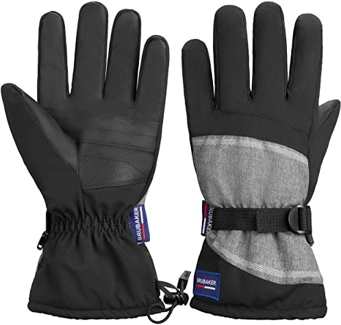 BRUBAKER Winterhandschuhe Wasserdicht und Winddicht - Herren und Damen Handschuhe für kalte Tage - Extra Warme Thermo Skihandschuhe für Ski Snowboard Winter und Schnee - Schwarz Grau Größe S/M