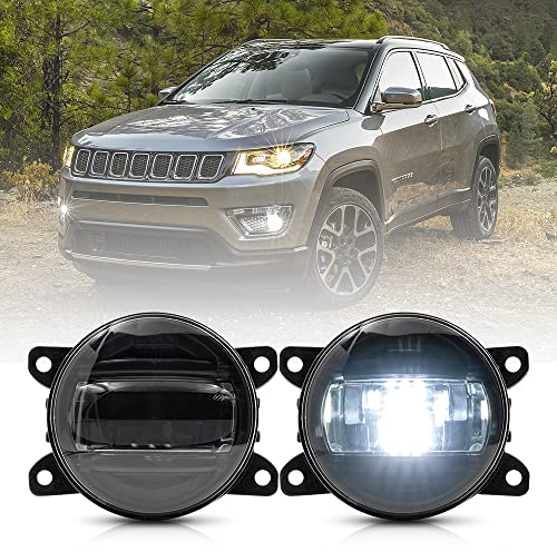 NSLUMO LED-Nebelscheinwerfer für Jeep Compass 2017-2021 Weiß 3,5 Zoll LED Frontstoßstange Nebelscheinwerfer 2 teiliges schwarzes Len Kit