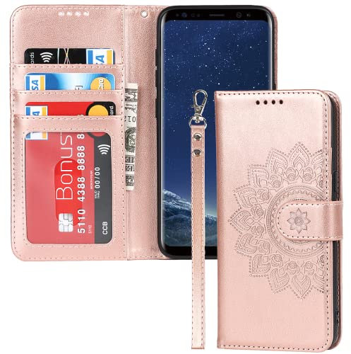 ELTEKER Handyhülle für Samsung Galaxy S8 Hülle, Klapphülle Lederhülle mit Kartenfäch Handytasche Schutzhülle für Samsung Galaxy S8, Roségold