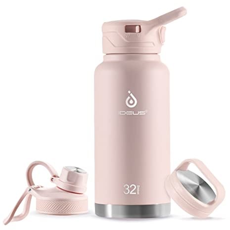 IDEUS Vacuum Insulated Water Bottle, Stainless Steel Double Wall Flask Metal Sports Canteen with Leak-Proof Screw Cap (Light Pink, 32oz (950ml))