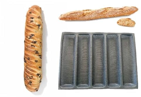 Générique Moule à pain Baguette à la Française 5 empreintes en silicone. Démoulage facile Ne colle pas