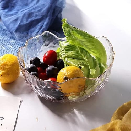 Eden & Willow E&W Wavy Gold Edge Glass Serving Bowls, Dishes for Salad, Fruits and Desserts (1, Large), Cream,gold