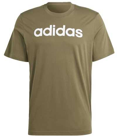 adidas Herren Essentials Single Jersey Linear Embroidered Logo Tee, Olive Strata, S
