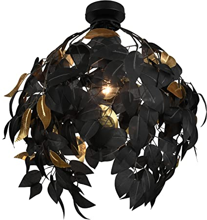 Reality Leuchten Deckenleuchte Leavy R60461032, Metall schwarz, Schirm Kunststoff schwarz/goldfarbig, exkl. 1x E27