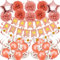 Recosis Rosegold Geburtstagsdeko, Happy Birthday Banner mit Pompoms Papier Girlande Wimpel Spiral und Luftballon Kindergeburtstag für Mädchen Junge Mann Frauen Geburtstags Dekorationen