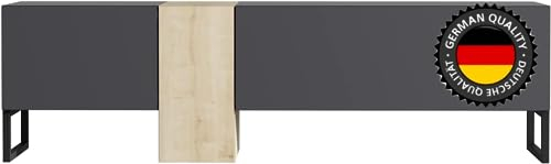 moebel17 TV Lowboard mit Metallfüße Sideboard Board Fernsehtisch stehend, Anthrazit Beige, Holz, mit Türen viel Stauraum, für Wohnzimmer, Designerstück,157 x 45 x 37 cm, 9161