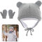 DOWNDRIFT Neugeborene Wintermuetze, Baby Winter Cap, Wintermützen Baby, Mützen Kleinkind mit Fäustling Kombiset für Baby Mädchen Jungen Säuglings Kinder 0-36 Monate(Grau)
