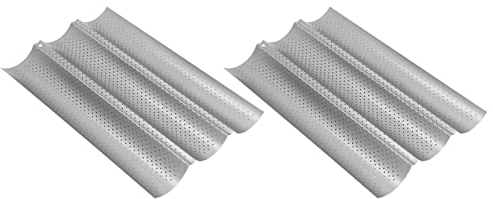 Yuecoom Lot De 2 Moules à Baguette, Moule à Pain Baguette Français En Acier Inoxydable De Qualité Alimentaire Professionnelle 3 Pains Empêche le Bâton Perforé Moule à Pain Français Pour la Cuisson