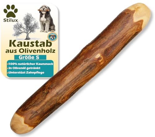 Stilux® Bâton à mâcher en Bois d'olivier pour Chiens,Taille S, Jouet d'occupation pour Chien et Chiot jusqu'à 10Kg, Friandise Os en Bois 100% Naturel et Durable
