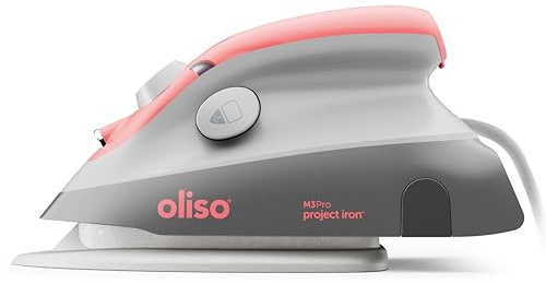 oliso M3Pro Project Steam Iron with Solemate – 1000W Ceramic Soleplate Iron and LED Light for Sewing, Quilting, Crafting, and Travel – Coral