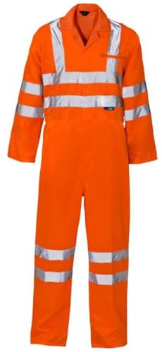 Hi Vis Coverall Reflective Overall Boiler Suit Workwear Pockets Zip Orange Mens (UK, Alpha, XXL, Regular, Regular, Orange)