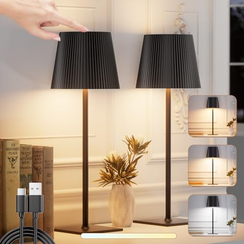skelo Tischlampe Kabellos Dimmbare Touch LED Akku Tischlampe 3 Farbtemperatur IP54 4000mAh Für drinnen und draußen geeignet Wiederaufladbar USB-C Metallmaterial Schwarz 2 Stück