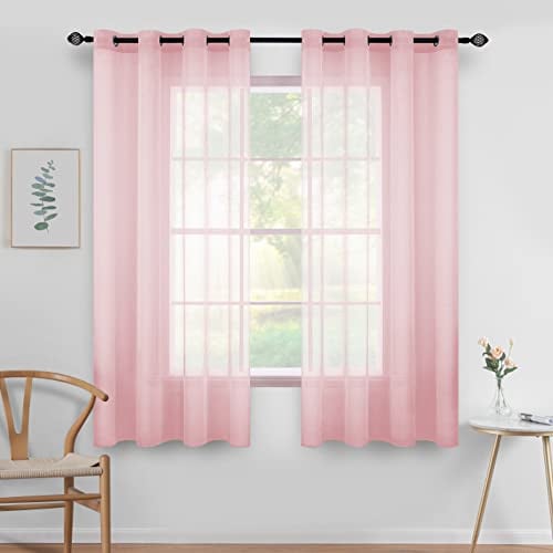 MIULEE Kurzvorhang mit Ösen transparent 140x122 cm 2er Set Rosa | Sheer Voile Kurzgardine und Ösenschal, lichtdurchlässiger luftig Vorhang für Küche, Wohnzimmer, Schlafzimmer, Bad, dekorativ