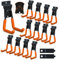 3-H 12 Stück Slatwall Haken Slatwall Zubehör Garagehaken U Form Garage Hooks mit 2 Aufbewahrungsgurt für Geräte Garten Garage Schuppen Orange