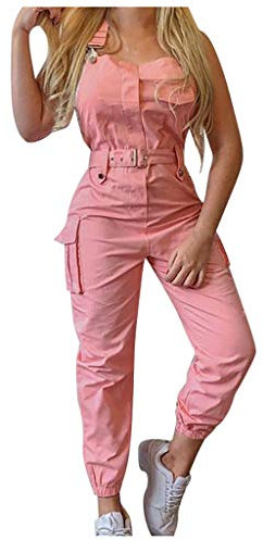 Damen Latzhose Stretch Cargo Einfarbig Bandeau Slim Fit Hosenanzug Mit Taschen Und Verstellbarem Gürtel Arbeitshosen Lange Frauen Arbeitslatzhose Mit Taschen Und Verstellbarem Spaghettiträger