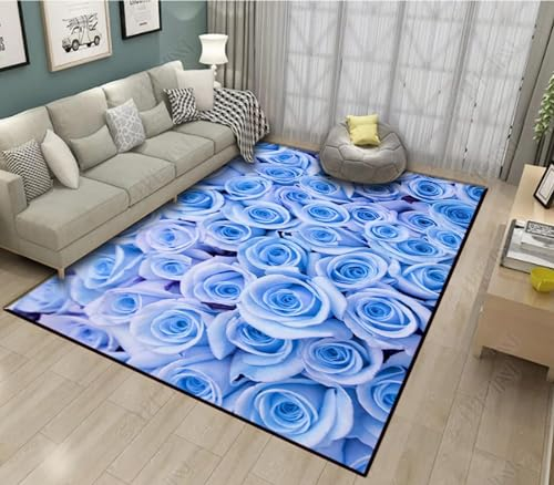 3D Gedruckter Teppich Rutschfester Teppich Für Wohnzimmer Schlafzimmer Bodenmatte Outdoor-Teppich Geburtstagsgeschenk Meer Aus Blauen Rosen 200 X 300 cm Teppich 3D-Gedruckter Flauschiger FLA -0K5W-Y8