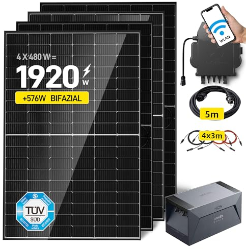 ALLDREI® 1920W Balkonkraftwerk mit Speicher, 2000W Komplett Steckdose mit 4x480W Bifazialer Solarpanel & 1,6kWh Speicher E1600, Wechselrichter 600/800W mit APP&WIFI, 0% MwSt
