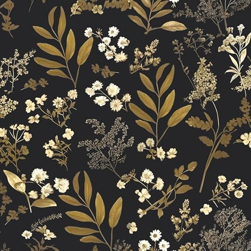 Laatse Gothic Wallpaper Peel and Stick Dark Floral Wallpaper 17.5in x 78.7in Vintage Leaf Contact Paper Vinyl Waterproof Self Adhesive Boho Botanical Wall Paper for Bedroom Cabinet Décor