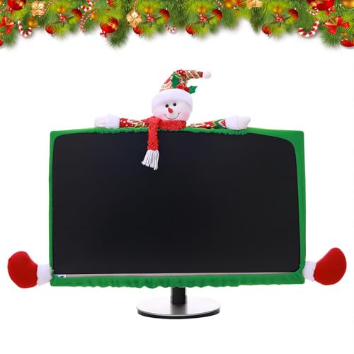 Funda de pantalla de ordenador de Navidad de 19 a 27 pulgadas, elástica, para monitor de Navidad, decoración para ordenadores portátiles, TV, LCD, PC, marco de pantalla (muñeco de nieve)