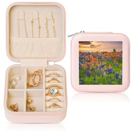GBCDEDSL Texas Bluebonnets Schmuckkästchen, bedruckt, quadratisch, 10 x 10 cm, quadratisch, wasserdicht und verschleißfest, PVC-Schmuckschatulle, Geschenk für Ehefrauen und Freundinnen