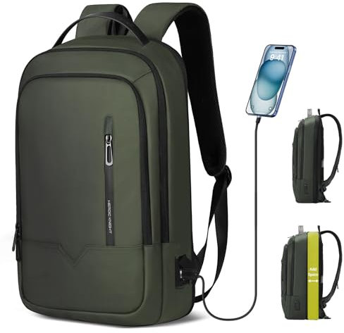 HEROIC KNIGHT Mochila Expandible para Laptop 15.6'' con Puerto USB, Impermeable, Ligera y Antirrobo, de 18 a 25 L, Ideal para Oficina, Viajes y Escuela, para Hombres y Mujeres - Verde