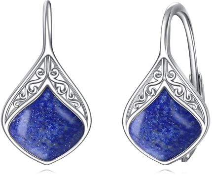 POPLYKE Lapis Lazuli Träne Leverback Ohrringe für Damen - 925 Sterling Silber Dangle Schmuck - Sensible Ohrringe