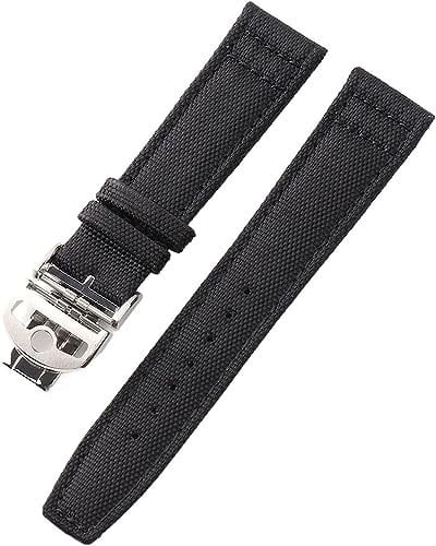 hoosouk Canvas-Lederarmband Für IWC-Uhrenarmband Mit Faltschließe Correa De Reloj Nylonarmband-Zubehörteile(Black,22mm)