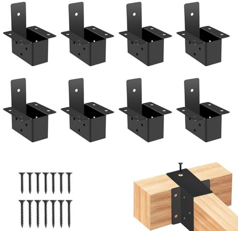 XIHUWZ 2 x 4 Pergola-Halterungs-Set, 8 Stück Pergola-Pfosten-Dachsparren-Halterungen, Schwarz, Karbonstahl, Pfostenmontage, Dachsparrenmontage