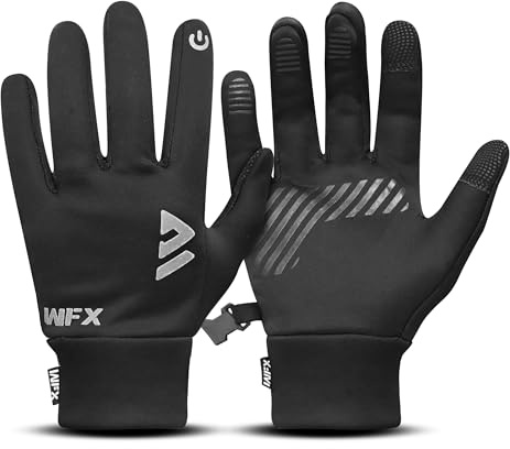WFX Winter Running Gloves Touch Screen Anti-Slip Silicone Gel Lightweight Gloves Warm Liner Gloves Elastic Cuff Windproof for Walking Riding Cycling Biking Driving Gloves Men Women (Black, L)