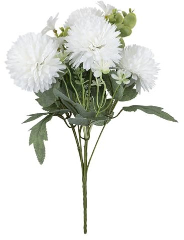 Ideen mit Herz Arbusto de flores, arreglo floral artificial, ramo de flores, dalia en blanco, 1 | flores decorativas con tallo largo | 5 flores de diámetro aprox. 7 cm