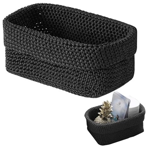 Dfuqanb Korb Aufbewahrung(21 * 12 * 15.5cm), Häkelkorb, Aufbewahrungskorb Schwarz, Korb für Gästehandtücher, Organizer Boxen, Aufbewahrungskorb, Regalkörbe, für Handtücher,Kosmetik,Schlüsseln-Schwarz
