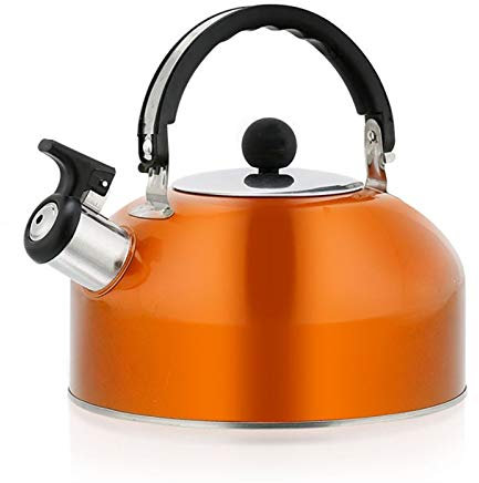 Stove Kettle,Camping Kettle for Gas Stove,Tea Kettle Stovetop Gas Kettle Stainless Steel Home Light Weight 3L Kettle Traditional Retro Spout for Hob(Orange)